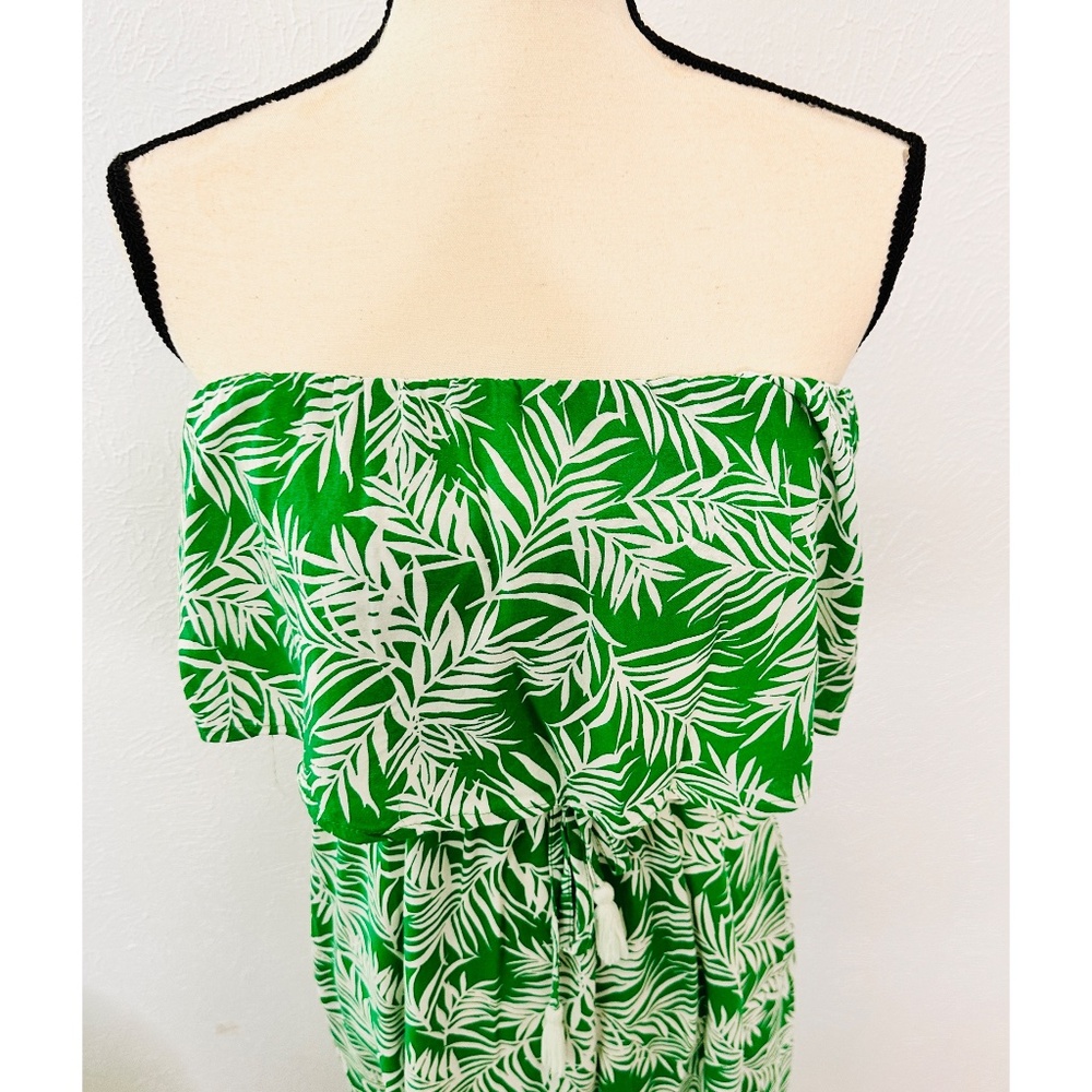 Japna Tropical Green Leaf Print Crop Top Summer Maxi Dress w/ Spilt, M - Picture 4 of 11